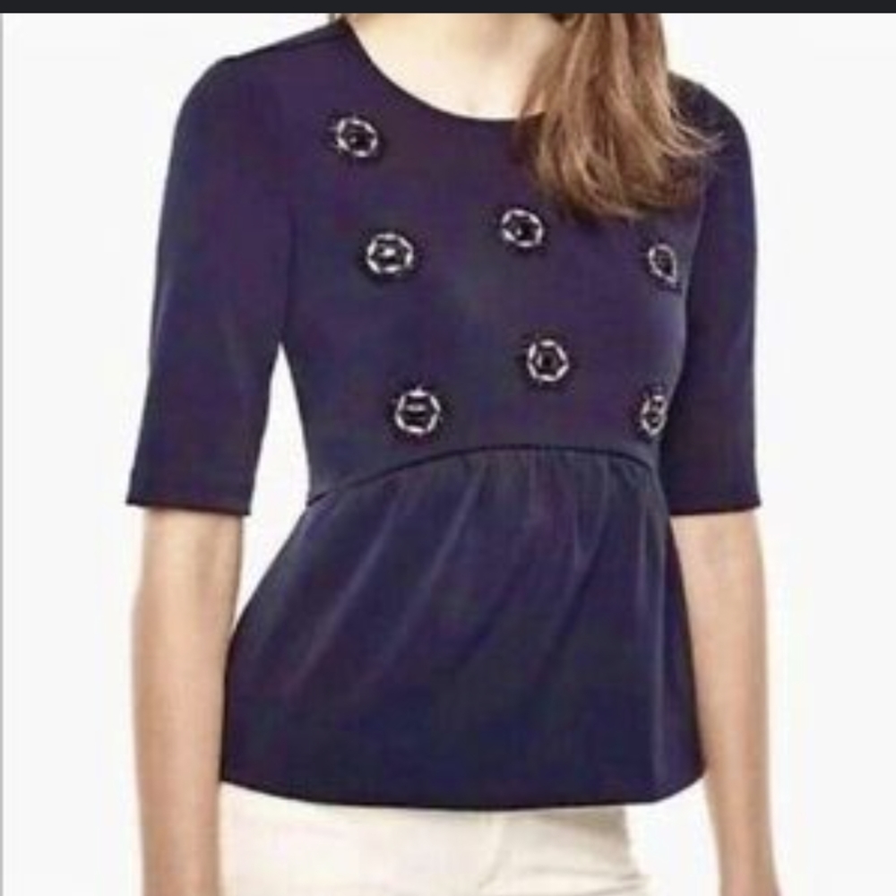 Ann Taylor Navy Beaded Peplum Top